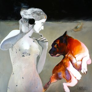 Mujer pensativa y un perro