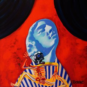Esqueleto de cabeza azul surrealista