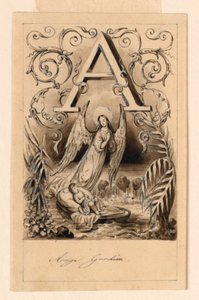 Diseño para la letra A de un libro de lectura: Ángel guardián de Victor Vincent Adam