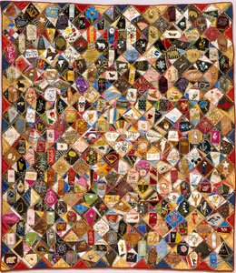 Crazy Quilt (seda, algodón, lana, lino, picado, bordado) de Victoriene Parsons Mitchell