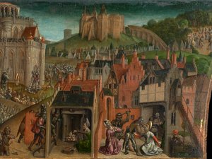 La conquista de Jerusalén por Tito (óleo sobre tabla) (detalle de 470981) de Vienna Master of Mary of Burgundy