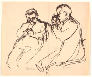 Esbozo de figura. Dos hombres sentados: Aarsleff y P. Johansen de Viggo Johansen