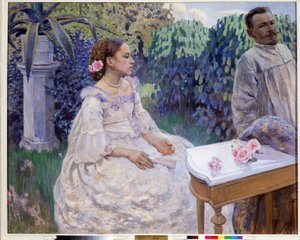 ""Autorretrato con hermana"" (Autorretrato con hermana) Pintura de Viktor (Victor) Elpidiforovich Borisov-Musatov (Borisov Musatov) (1870-1905) 1898 Museo Estatal Ruso, San Petersburgo de Viktor Elpidiforovich Borisov Musatov