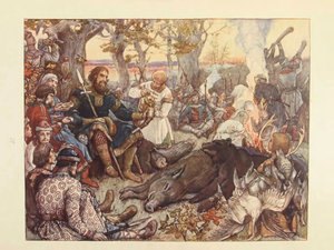 Descanso del Gran Príncipe Vladimir II Monomakh en la caza. La caza imperial en Rusia por N. Kutepov de Viktor Mikhaylovich Vasnetsov