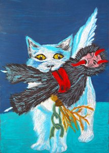 El gato alado atrapa al demonio de Viktoriia Saunina