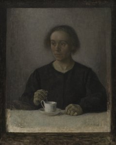 Ida Hammershøi, la esposa del artista, con una taza de té