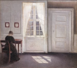 Interior en Strandgade, luz del sol en el suelo de Vilhelm Hammershøi