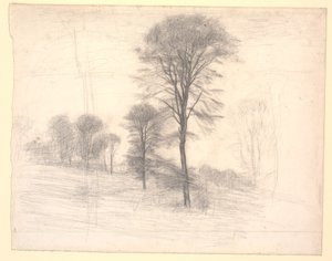 Paisaje con árboles dispersos. "Ryet" cerca del lago Farum de Vilhelm Hammershøi