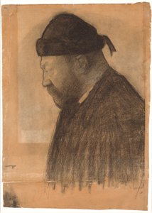 Retrato de Thorvald Bindesbøll de Perfil hacia la Izquierda de Vilhelm Hammershøi