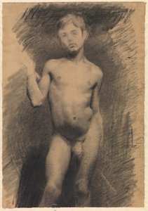 Niño desnudo de pie. Estudio de modelo