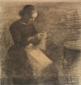 Retrato de Ida Hammershøi con labores de aguja de Vilhelm Hammershøi