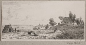 Paisaje con una casa de campesinos y una cabaña de Vilhelm Kyhn