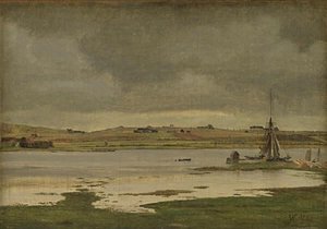 El fiordo en Hadsund, Jutlandia. Tiempo nublado de Vilhelm Kyhn