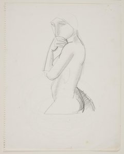 Modelo femenina, figura 3/4, con la mano en la boca de Vilhelm Lundstrøm