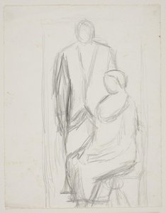 Lundstrøm de pie detrás de la sentada señora Lundstrøm. Estudio para el llamado cuadro de bodas de Vilhelm Lundstrøm