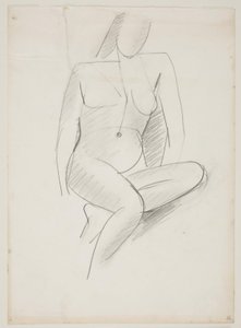 Mujer sentada, vista de frente ligeramente hacia la derecha, una pierna doblada bajo la otra de Vilhelm Lundstrøm