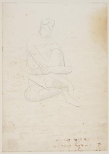 Mujer desnuda sentada, vista de frente, con los brazos alrededor de la rodilla levantada de Vilhelm Lundstrøm