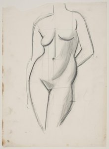 Modelo femenina de pie con la mano izquierda detrás de la espalda de Vilhelm Lundstrøm