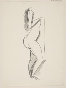 Mujer desnuda de pie, perfil a la derecha, con drapeado en la mano de Vilhelm Lundstrøm