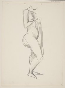 Mujer desnuda de pie, perfil a la derecha, con drapeado en la mano de Vilhelm Lundstrøm