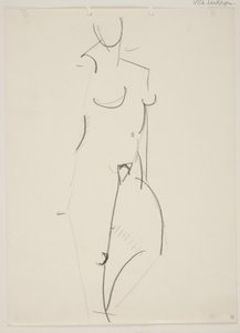 Mujer desnuda de pie, mirando a la derecha