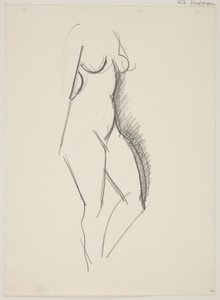 Mujer desnuda de pie, vuelta hacia la derecha