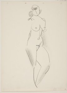 Mujer desnuda de pie, vuelta hacia la derecha