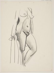 Mujer desnuda de pie, vuelta hacia la derecha, con un drapeado en la mano de Vilhelm Lundstrøm