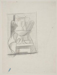 Estudio para una composición con botella, jarras, frutero y servilleta de Vilhelm Lundstrøm