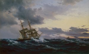 Barcos de vela en un mar tormentoso de Vilhelm Melbye