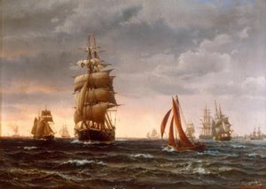 Barcos en mar agitado de Vilhelm Melbye