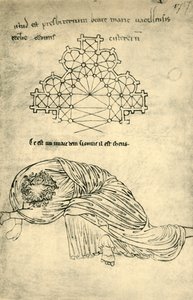 Plano de la iglesia y apóstol durmiente, 1220-1240, 1943 de Villard de Honnecourt