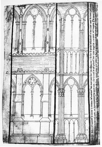 Copia facsímil de Ms Fr 19093 fol.31v Elevación exterior e interior de las paredes laterales de la Catedral de Reims de Villard de Honnecourt