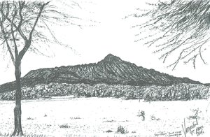 Montaña desde el club náutico en el lago Naivasha, Kenia, 2006 de Vincent Alexander Booth
