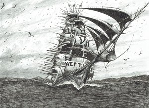 Storm Creators Cape Dolphin, 2024 (tinta y lápiz sobre papel) de Vincent Alexander Booth