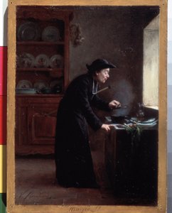 ""¡Flaco!"" (tarifa de Cuaresma) Una cura culinaria durante el período de Cuaresma. Pintura de Vincent Jean-Baptiste (Jean Baptiste) Chevilliard (1841-1904) Museo del Hermitage, San Petersburgo, Rusia