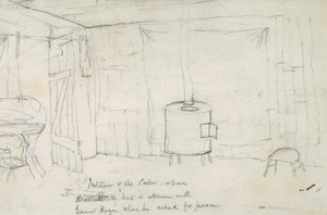 Interior de la cabaña donde Black Kettle tuvo su encuentro con el General Hazen cuando pidió la paz, 1869-71