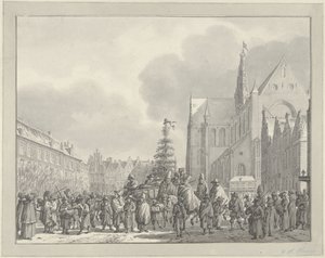Llegada de los franceses al Grote Markt de Haarlem, 1795 de Vincent Jansz. van der Vinne