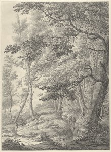 Paisaje forestal con un puente de madera y dos caminantes. de Vincent Jansz. van der Vinne