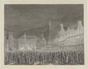 Celebración de la Proclamación de la Alianza con Francia en el Grote Markt de Haarlem, 1795 de Vincent Jansz. van der Vinne