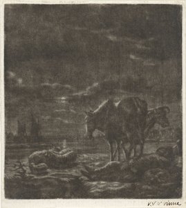 Paisaje nocturno con pastor dormido y ganado. de Vincent Laurensz. van der Vinne (II)
