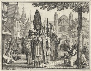 Procesión con una estatua por una calle de Vincent Laurensz. van der Vinne (II)