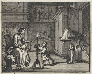Padre asusta a un niño en un interior de Vincent Laurensz. van der Vinne (II)