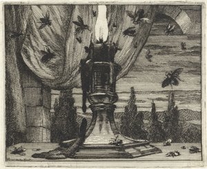 Las moscas vienen a la luz de una vela de Vincent Laurensz. van der Vinne (II)