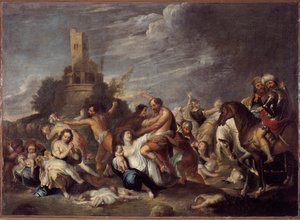 La Masacre de los Inocentes. Pintura de Vincent Malo (ca. 1600-1650) 1634. Del Oratorio San Silvestro, Génova Musei di Strada Nuova (ex Palazzo Bianco) Génova de Vincent Malo