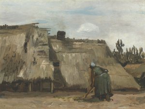 Una campesina cava delante de su casa de Vincent van Gogh