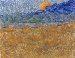 Paisaje con gavillas de trigo y luna creciente de Vincent van Gogh