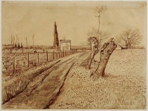 Paisaje con camino y sauces de Vincent van Gogh