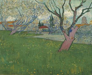 Huertos en flor, vista de Arlés de Vincent van Gogh