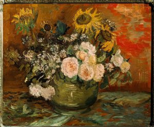 Rosas y girasoles de Vincent van Gogh